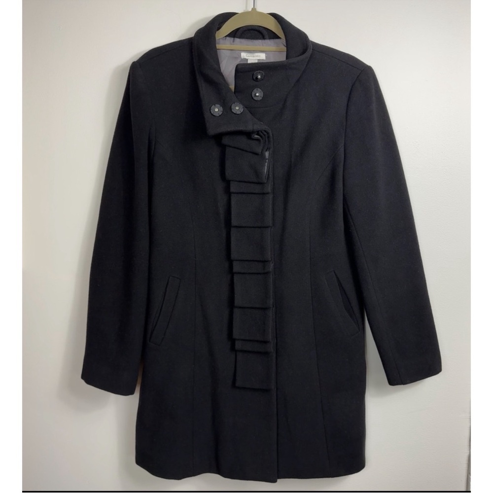 Garnet Hill Black Ruffle Wool Coat Jacket Size 8 (Medium)